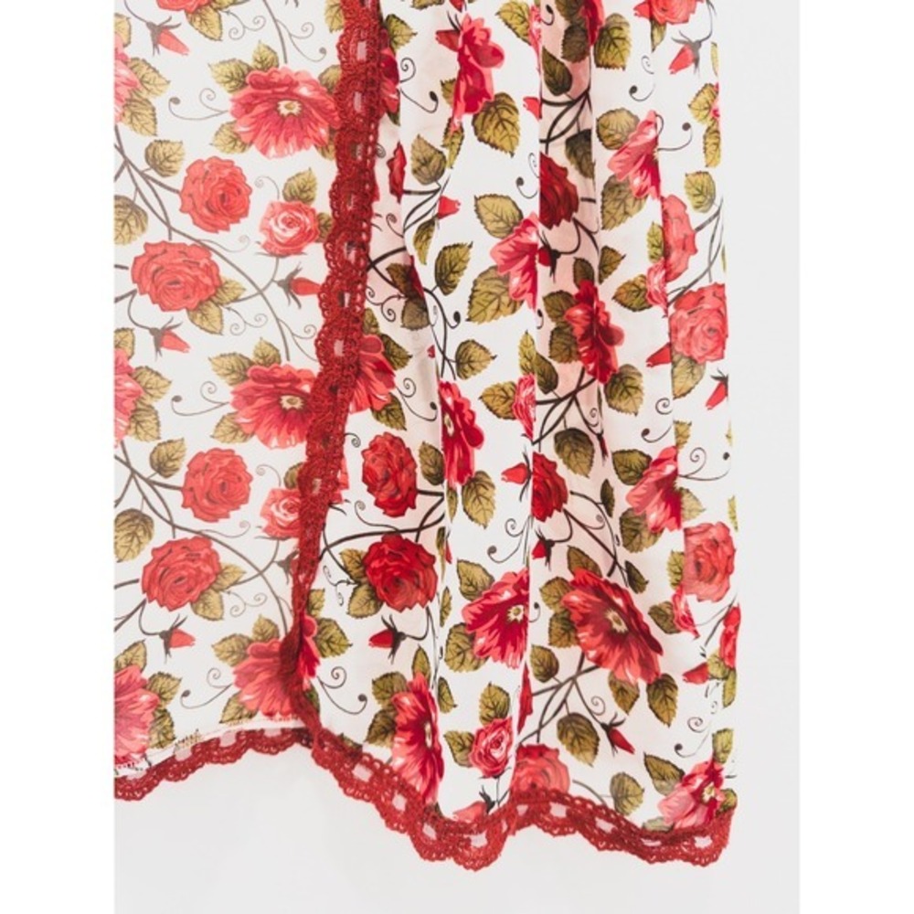 LuLaRoe Kimono Coverup Womens Medium White Red Rose Floral Lace Trim Chiffon - Picture 5 of 8